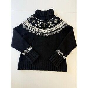 GAP Vintage Lambswool Wool Fair Isle Turtleneck Sweater Black White Women Medium